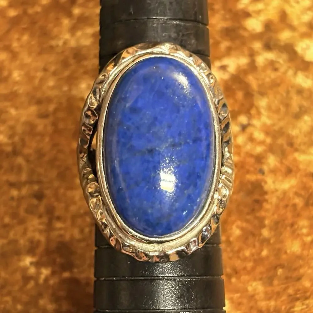Stainless Steel & Blue Cabochon Stone Ring Size 9